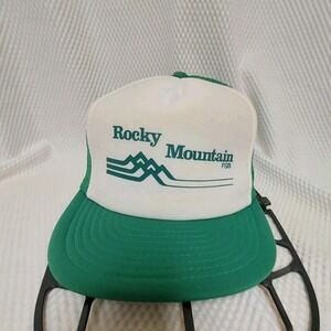 Rocky Mountain FSB Green White Mesh Snapback Baseball Cap Hat Vtg
